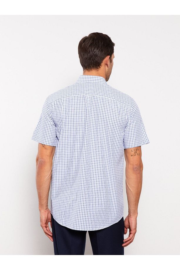 Regular Fit Kısa Kollu Ekose Poplin Erkek Gömlek - 5