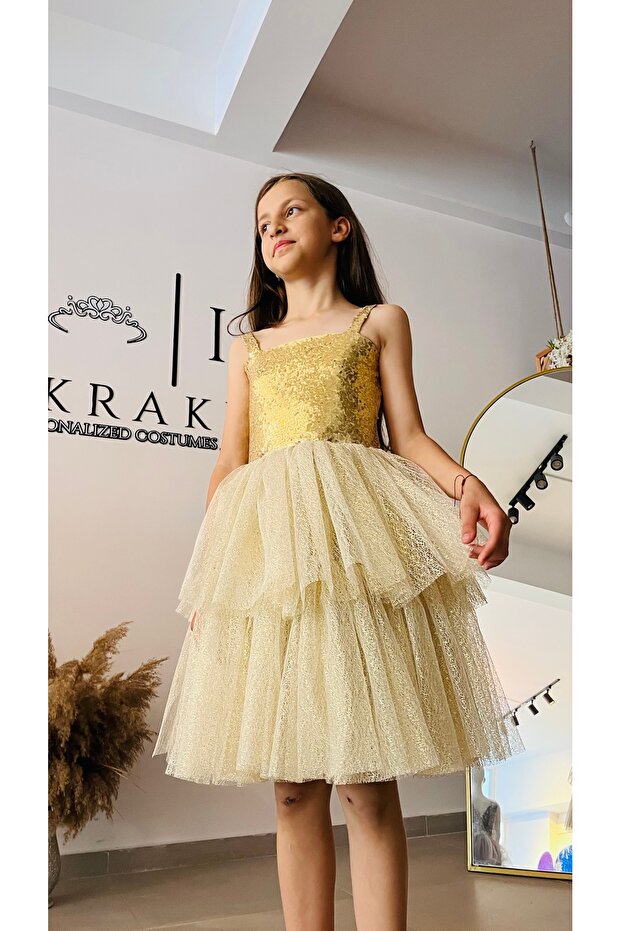 Girl's Gold Evening Dress Ebise