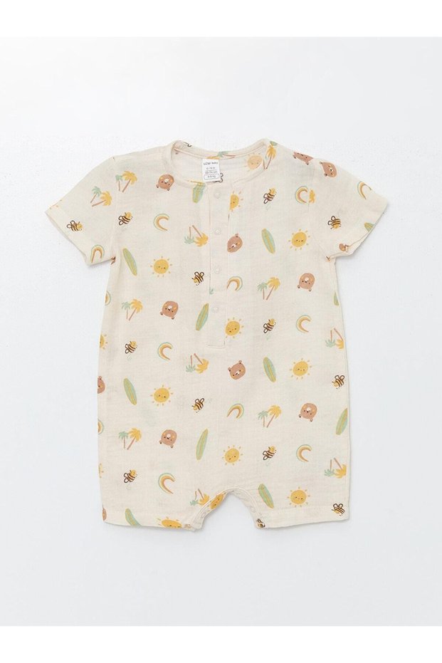 LCW baby Crew Neck Short Sleeve Printed Baby Boy Jumpsuit