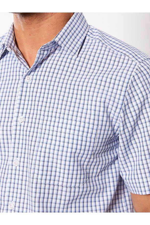 Regular Fit Kısa Kollu Ekose Poplin Erkek Gömlek - 4