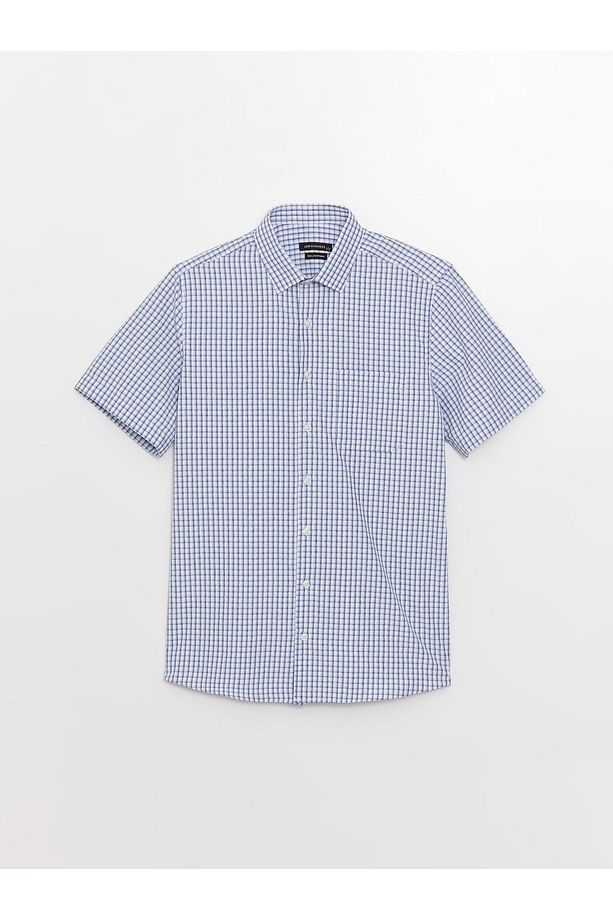 Regular Fit Kısa Kollu Ekose Poplin Erkek Gömlek - 6