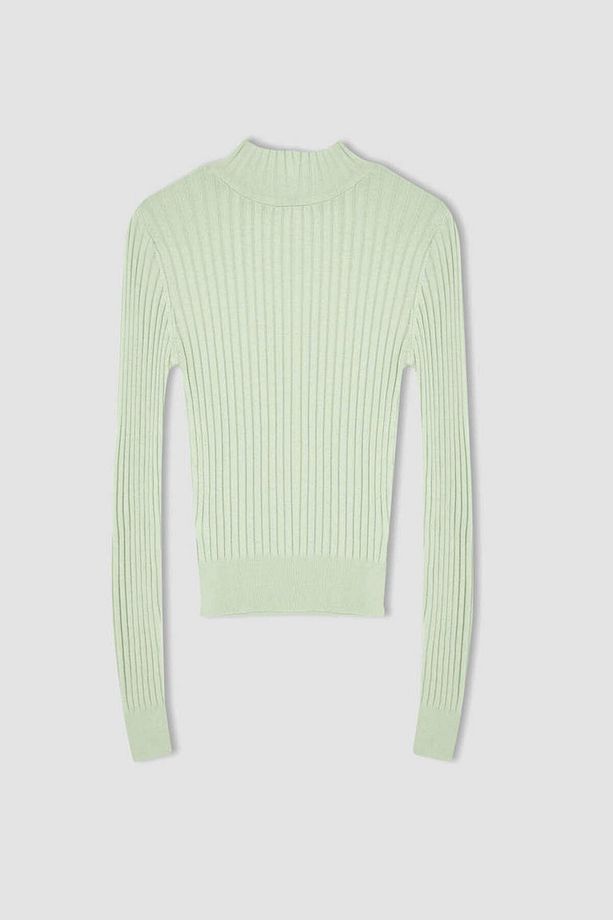 Slim Fit Yarım Balıkçı Yaka Basic Fitilli Triko Kazak - 6