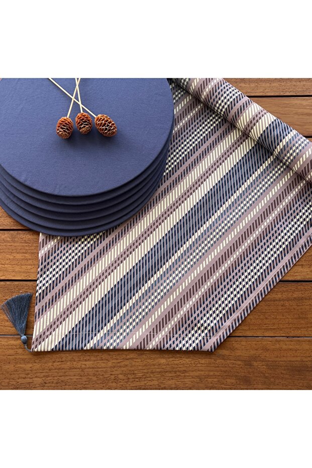 Placemat, 6-Piece Indigo Color Placemat and Table Runner Set, New Collection