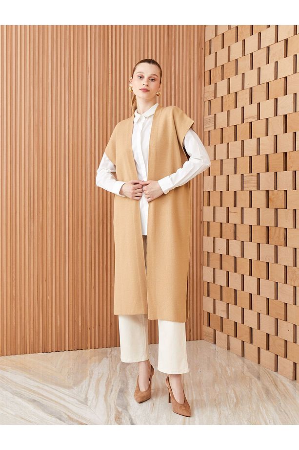 LCW Modest Şal Yaka Düz Oversize Kadın Triko Yelek - 2