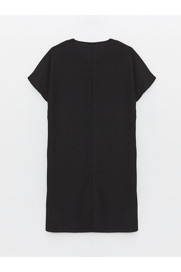V Yaka Düz Kısa Kollu Oversize Hamile Elbise - 7