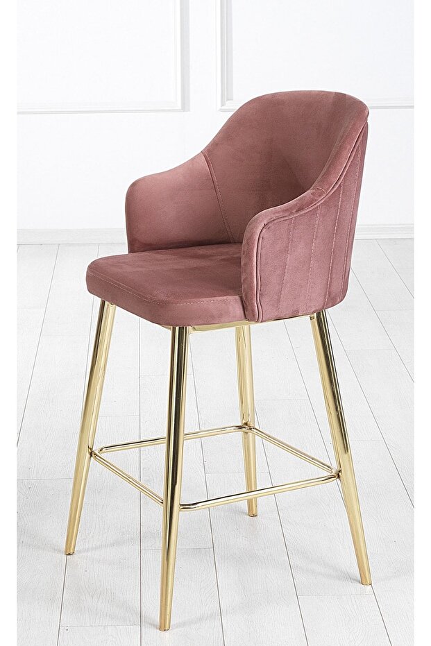 1 Adet Perry Ada Mutfak Ve Bar Sandalyesi - Bar Taburesi - Silinebilir Babyface Kumaş - Gold Ayak - 1