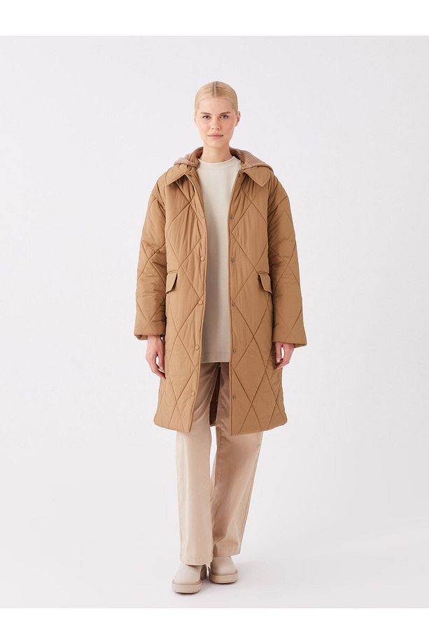 Kapüşonlu Kapitone Oversize Kadın Mont - 2