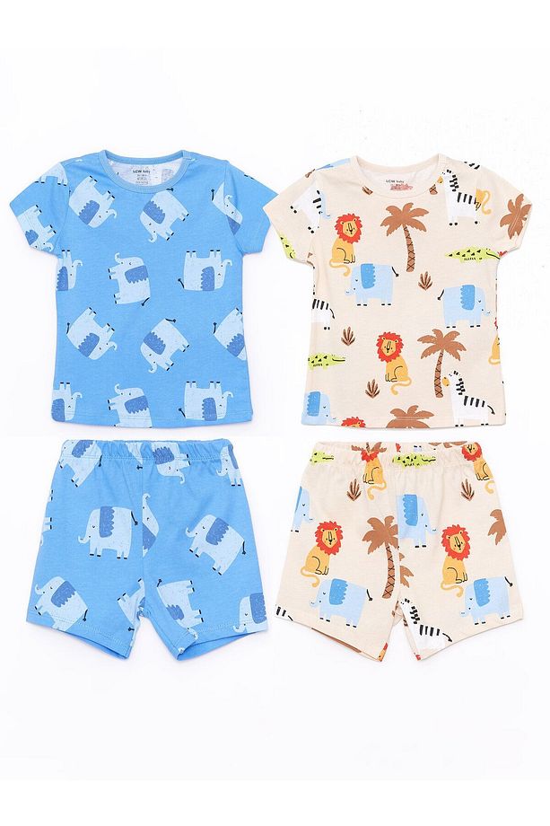 Bisiklet Yaka Kısa Kollu Baskılı Erkek Bebek Şortlu Pijama Takımı 2'li - 1