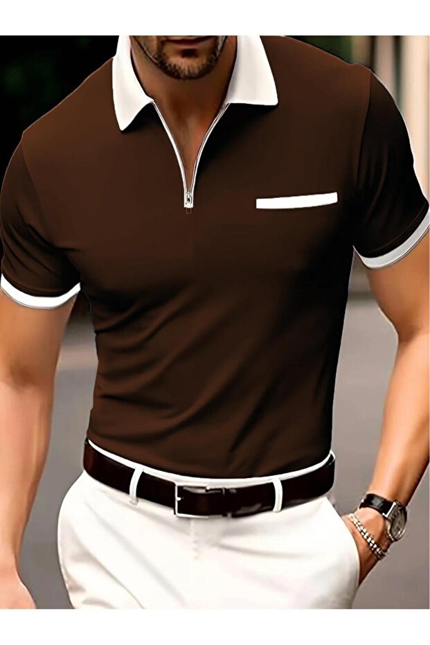 Unisex Zippered Short Sleeve 100% Cotton Golf T-Shirt