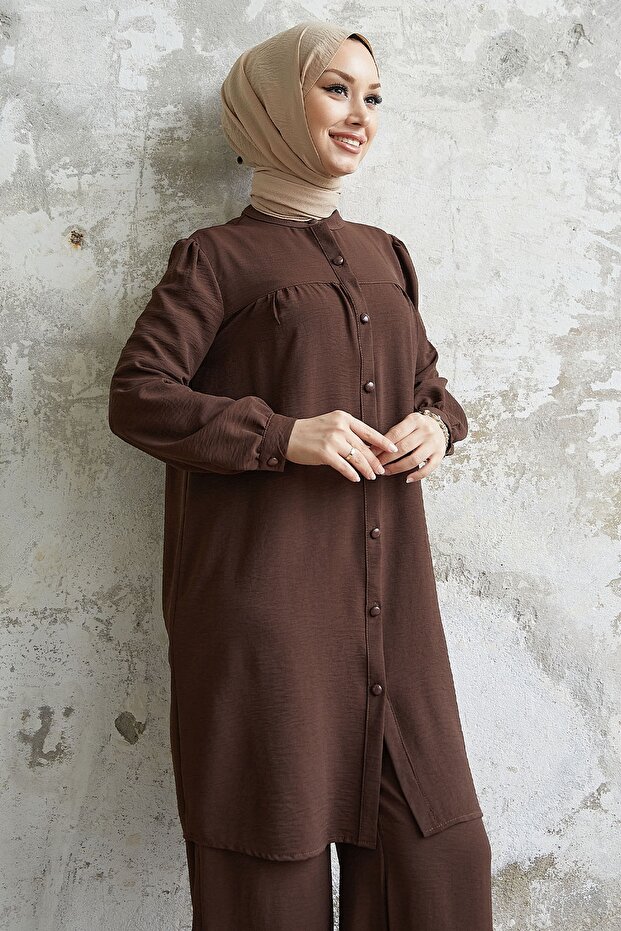 Arfa Ayrobin Buttoned Casual Set - Brown - 2