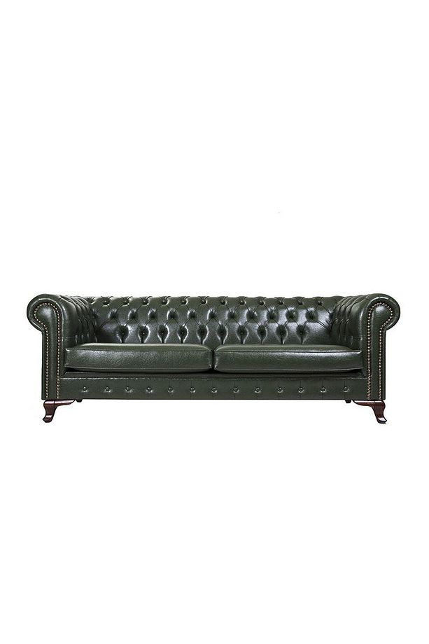 Green Leather Chesterfield 230X90X80 CM - 1