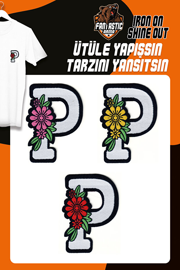 Woven Emblem Set Sticking with Letter P - Patch Floral Letters Model (3 PCS)