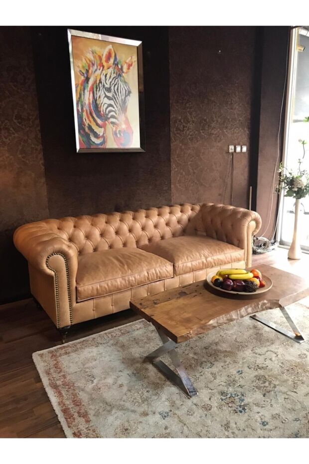 3a Bristol Taba Hakiki Deri Chesterfield - 1