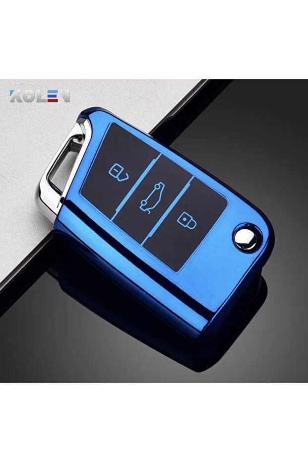 حافظة مفاتيح لامعة متوافقة مع سيات ليون Mk3.5 باللون الأزرق