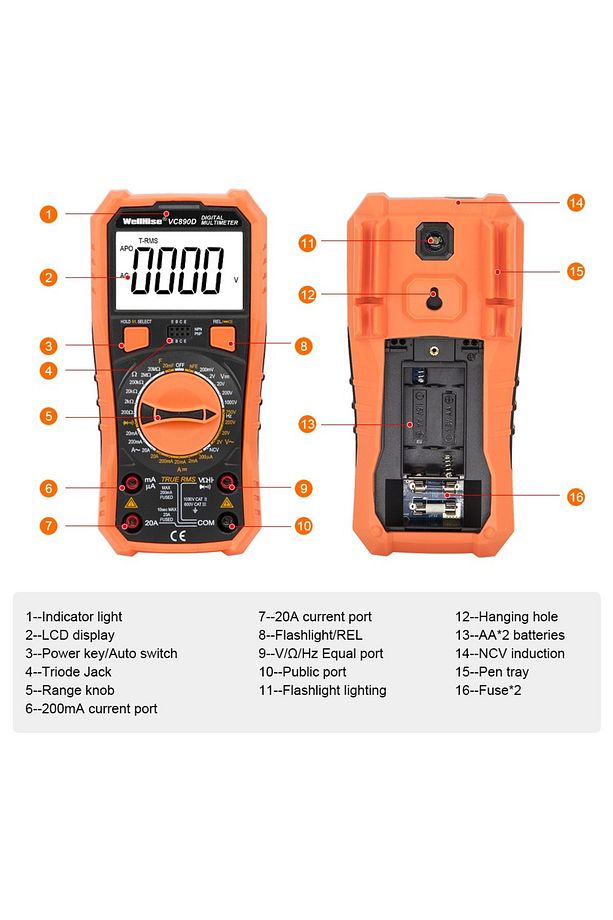 VC890D Ölçü Aleti Multimetre Avometre NVC Işıklı Ekran El Feneri True RMS - 6