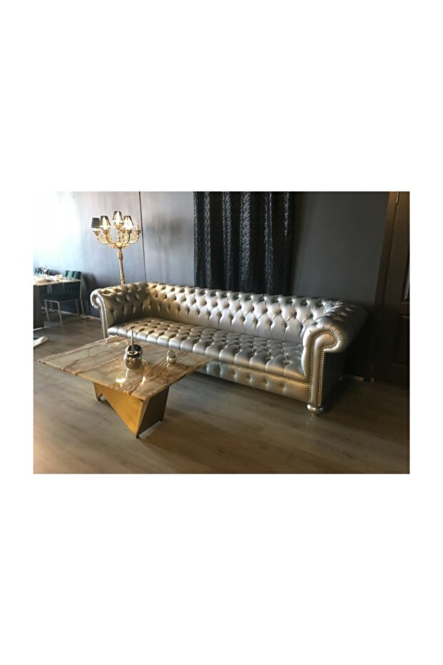 Silver Leather Chesterfield - 2