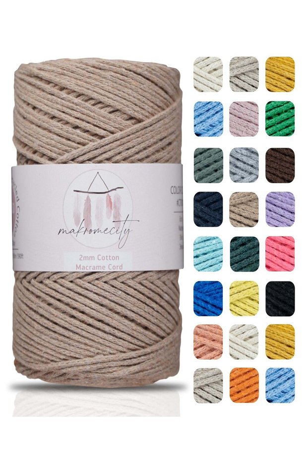 Premium Koton Cotton Macrame Rope Dark Beige 200 Gr 150 Meters 2mm Cotton Chain Macrame Bag Rope Supla