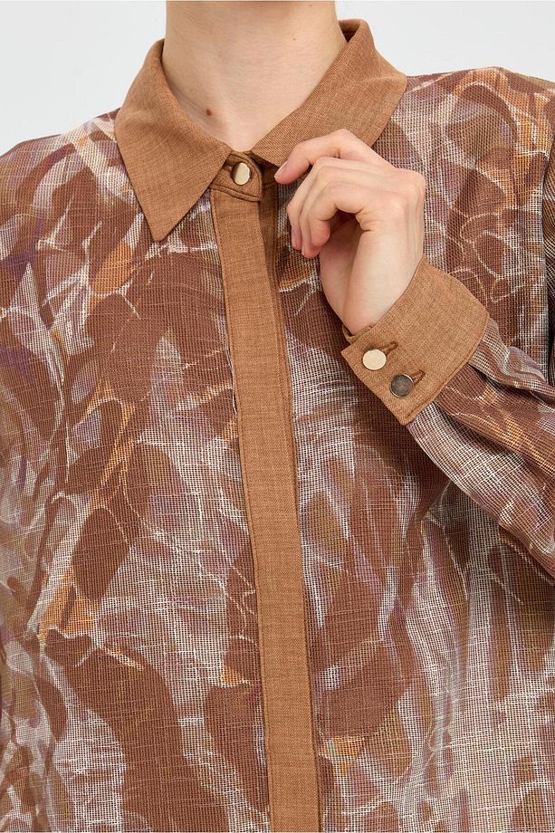 Desenli File Kumaş Tunik Pantolon Takım  Camel - 4