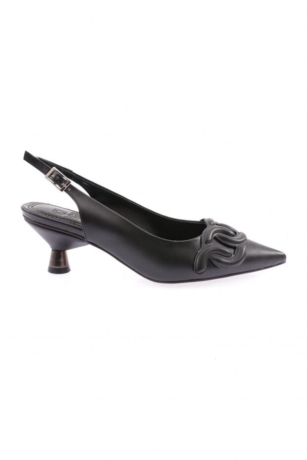 Women's Pointed Toe Buckle Open Back Heeled Shoes Black 24573261