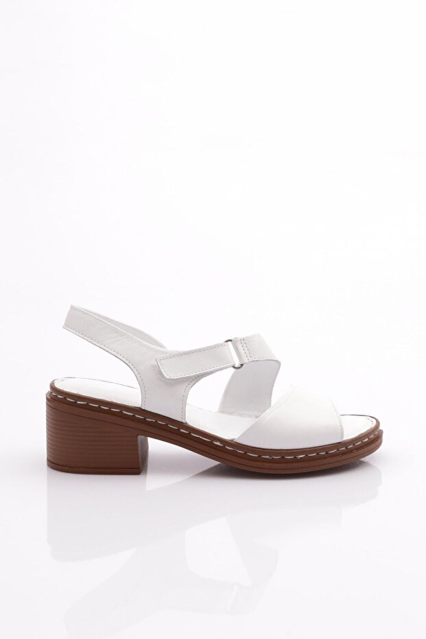 White Tan Genuine Leather Women's Sandals - Back Tie 41235109