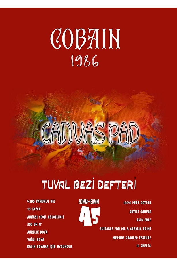 Cobain 1986 Tuval Bezinden Akrilik Ve Yağlıboya Defteri 10 Yaprak A5 (300GR GESSOLU) Canvas Pad - 1