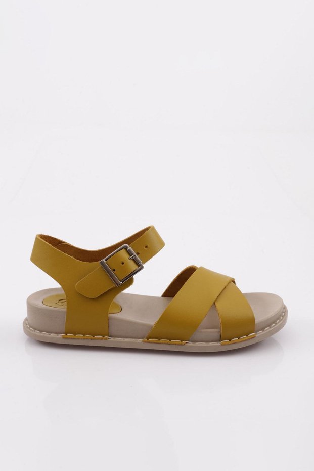 P31 Women's Cross Strap Sandals Genuine Leather Yellow