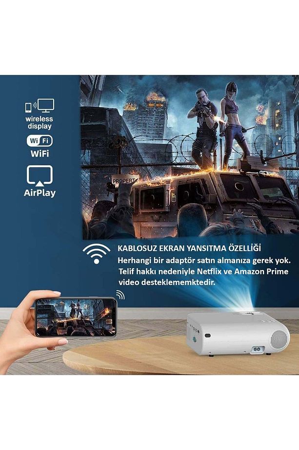 1080P Mini Taşınabilir Wifi iOS & Android Telefon Yansıtma P62 Model Projeksiyon Cihazı - 2