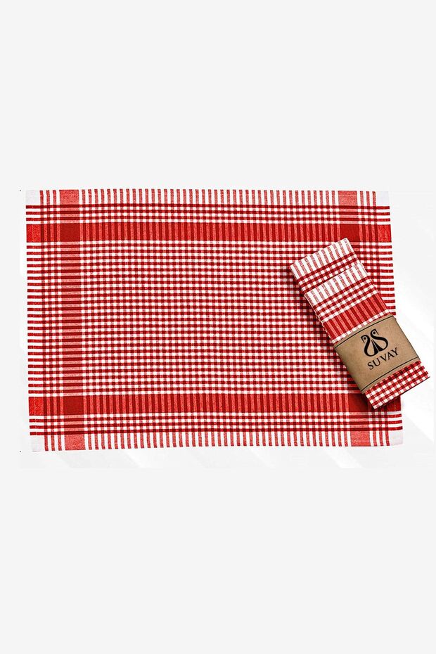 Kitchen Drying Cloth Set of 6 Red Checkered Dish Drying Cloth Serving Napkin Lunch Cloth