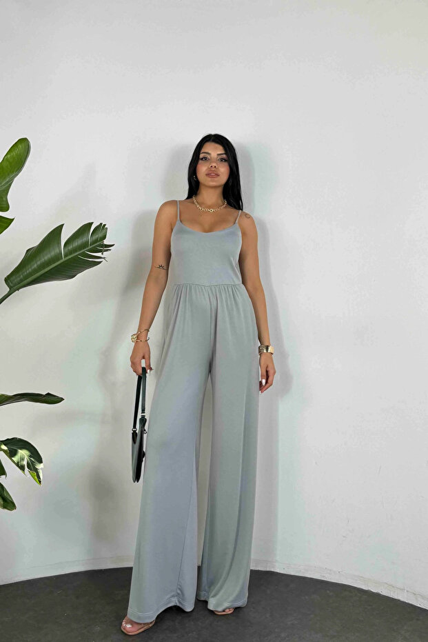 Kadın Likralı İp Askılı Tulum - 5