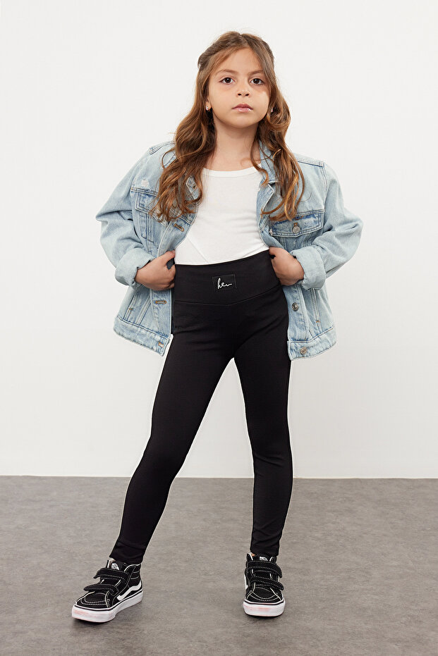 Black Girl's Basic Knitted Tights Tkdss24Ta00008