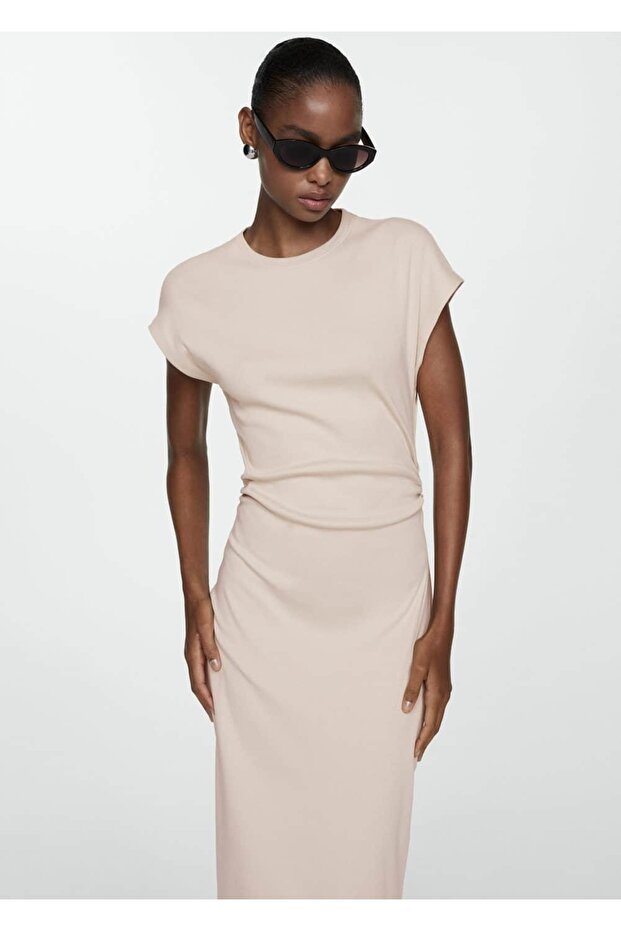 %100 pamuklu drape elbise - 1