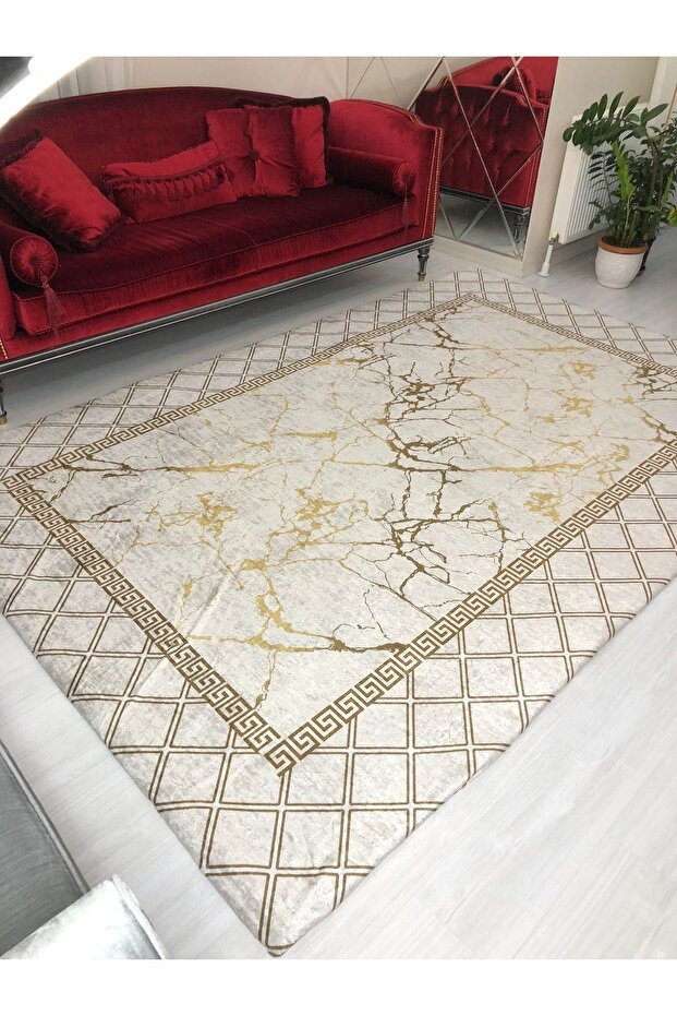 New Model Cream Pyramid Elastic Rug Cover Velvet