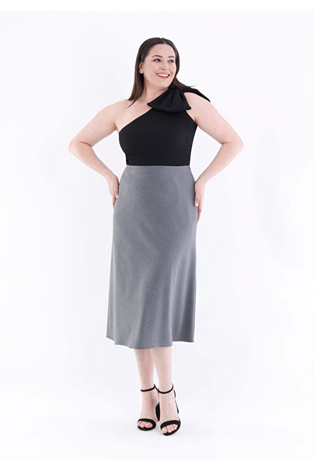 Gray Midi Length A-Line Skirt