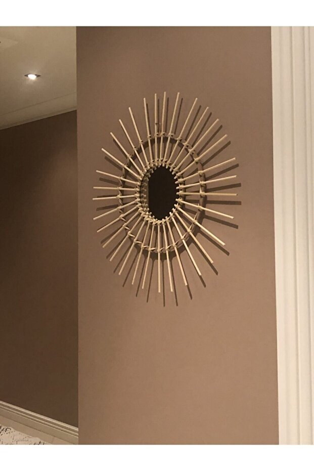 Bambu Çubuklu Dekoratif Ayna Rafya - 3