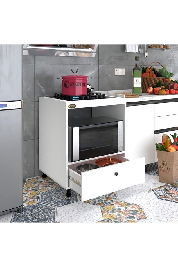 Ocak Dolabı Piraye Byz 85*70*60 Xlarge Çekmeceli Hazır Mutfak Ankastre Gömme Ocak Için - 1