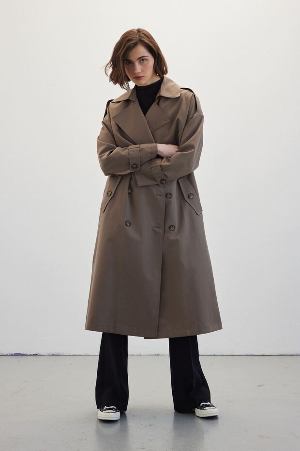 KNOFLÍKOVÝ DVOJŘADOVÝ TRENCH COAT NORK - 3
