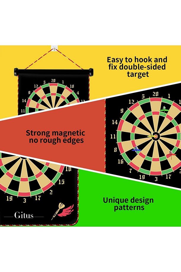 17inç Mıknatıslı Dart Seti, 6 Çelik-Dart ile Çift Taraflı Dart Tahtası Oyunu, - 4