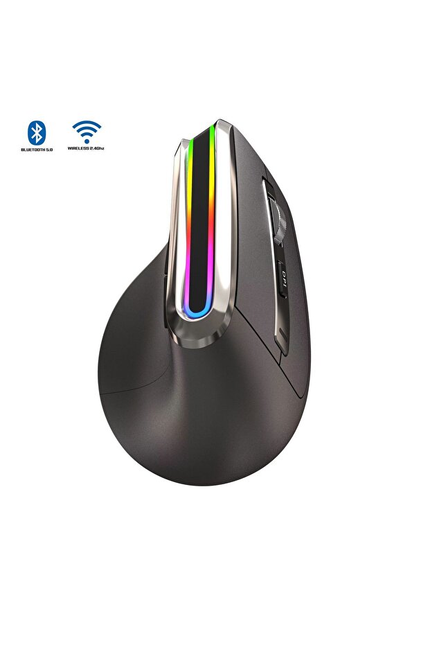 INFINY V20LD Bluetooth5.0 + 2.4Ghz. RGB LED'li Şarjlı Kablosuz Ergonomik Dikey  Vertical Mouse - 1
