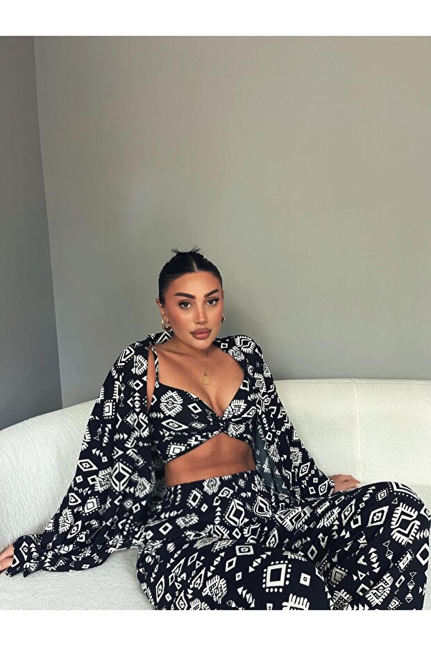 Μαύρο Σετ Τριπλό Κιμονό - 4