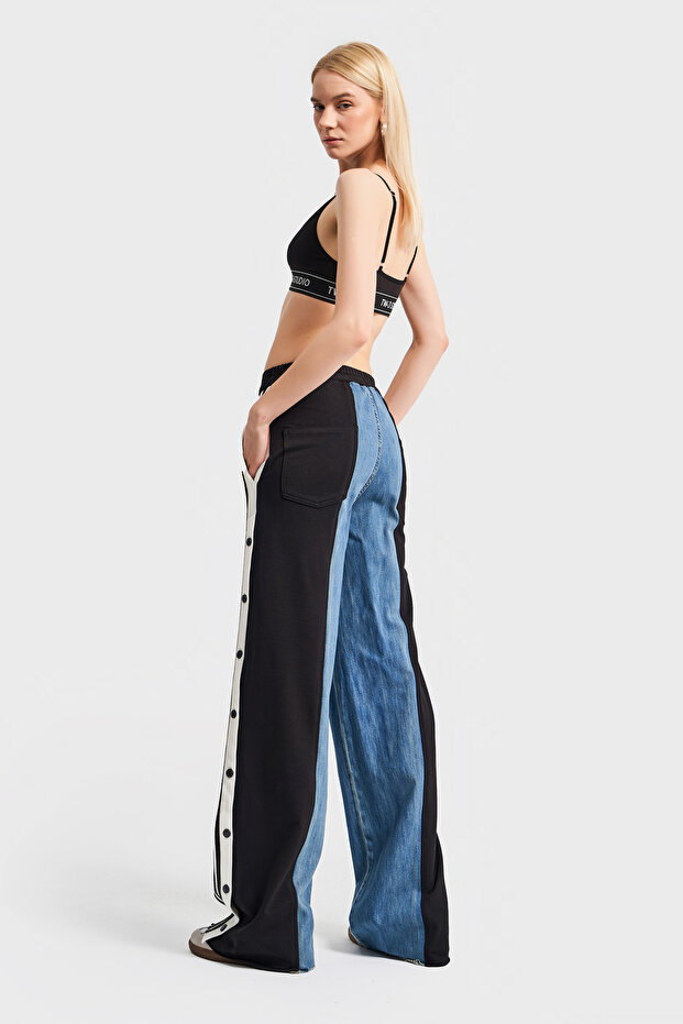 قطعة من قماش الدنيم بالازو - تصميم بأزرار جانبية - 4