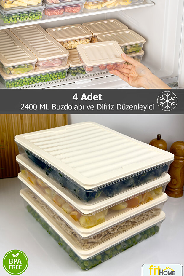 Set of 4 Refrigerator and Freezer Freeze Organizer Multipurpose Airtight Storage Container 4X2400Ml - 1
