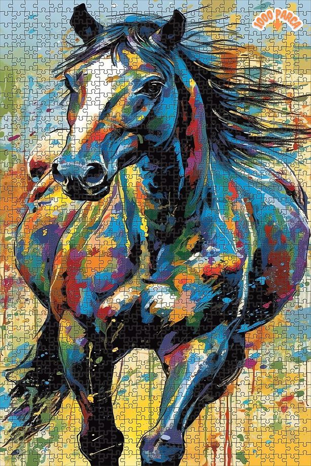 Renklerin Dansı At Silüeti Dekoratif Çift Katlı Çerçeveli Asılabilir Ahşap Puzzle 150 PARÇA 30X20 - 7