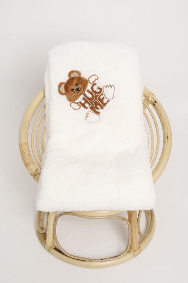 Embroidered Baby Blanket, Soft Wellsoft Plush, 90x100cm, Child Newborn, Off-White Cream