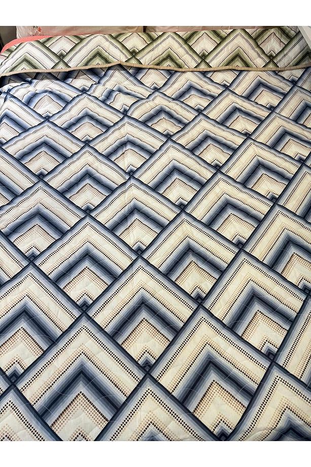 Pamuklu Tek Kişilik Çift Taraflı Fayans Desenli Kapitone Çok Amaçlı Örtü 160x230 Cm. - 6