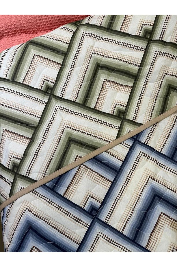 Pamuklu Tek Kişilik Çift Taraflı Fayans Desenli Kapitone Çok Amaçlı Örtü 160x230 Cm. - 5