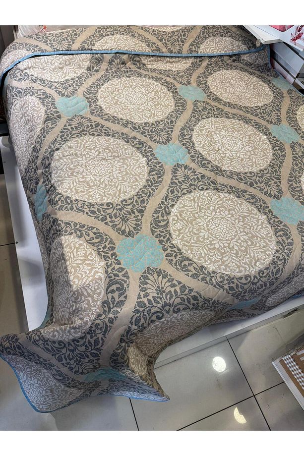 Pamuklu Tek Kişilik Çift Taraflı Ayna Desenli Kapitone Çok Amaçlı Örtü 160x230 Cm. - 5
