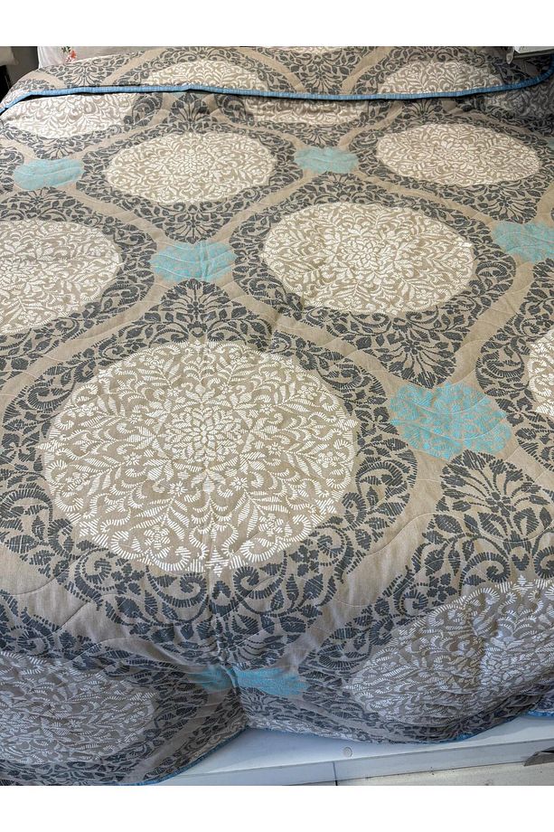 Pamuklu Tek Kişilik Çift Taraflı Ayna Desenli Kapitone Çok Amaçlı Örtü 160x230 Cm. - 3