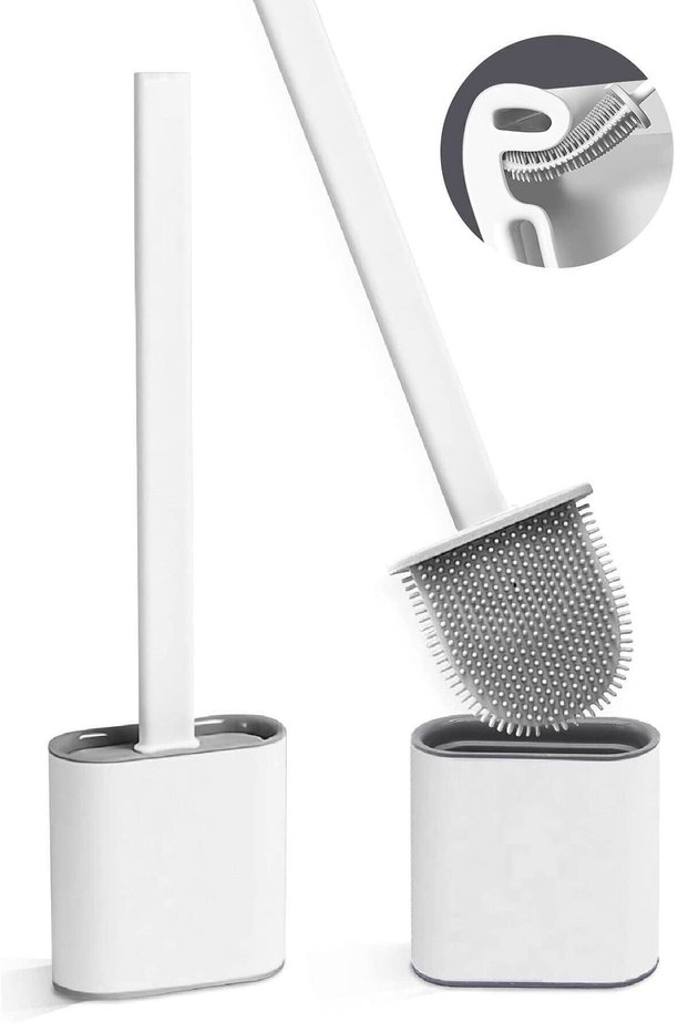 White Color Silicone Bathroom Toilet Bowl Cleaning Brush And Holder Wc Toilet Bowl Brush