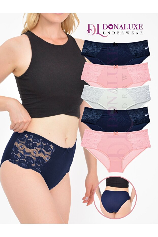 5 db lazac sötétkék fehér csipke pamut női bugyi készlet - 1