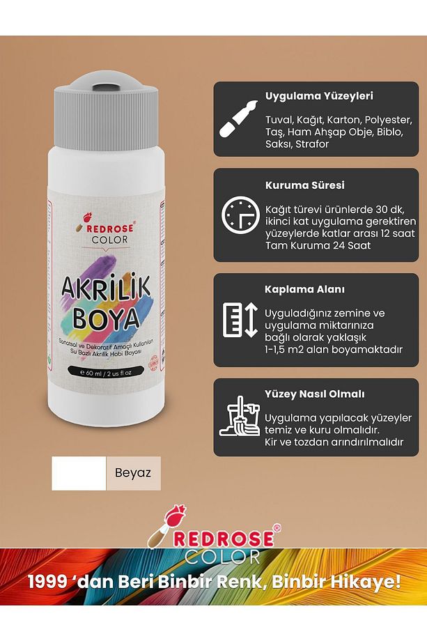 Tüm Renkler Akrilik Boya Seti, 12'li Set 12x60ml Dekoratif Hobi Amaçlı Sanatsal Canlı Renkler - 3